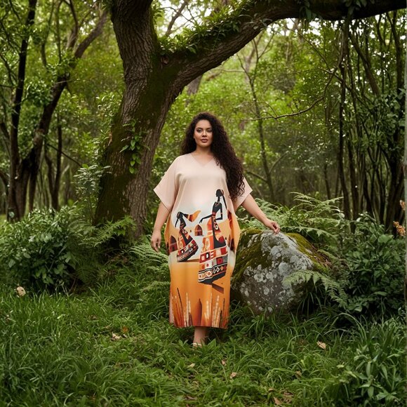 Gypsie Blu Women Plus Size Caftan Dress Digital Printed Polyester Mumu Dresses - Picture 1 of 9